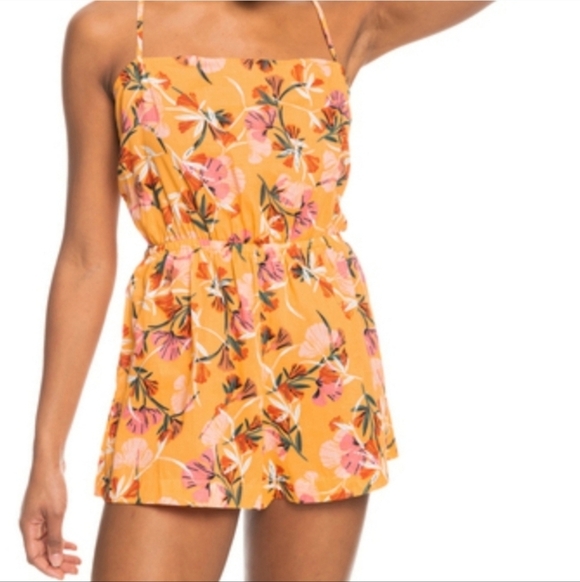 Roxy Pants - Roxy on way love shorts romper Vibrant peach Floral chamois juniors xl